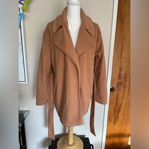 Cute Love Tree Camel Colored Trench Coat w/a Button Front & Tie Up at Waist L
